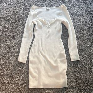 Abercrombie & Fitch Off White Ribbed Long-Sleeve Knit Dress